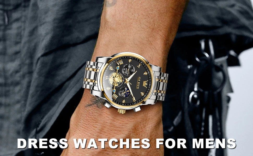 OLEVS 2856 Quartz Watch for Men Flywheel Skeleton Chronograph Moon Phase Multifunctional Stainless steel Men's Wristwatches