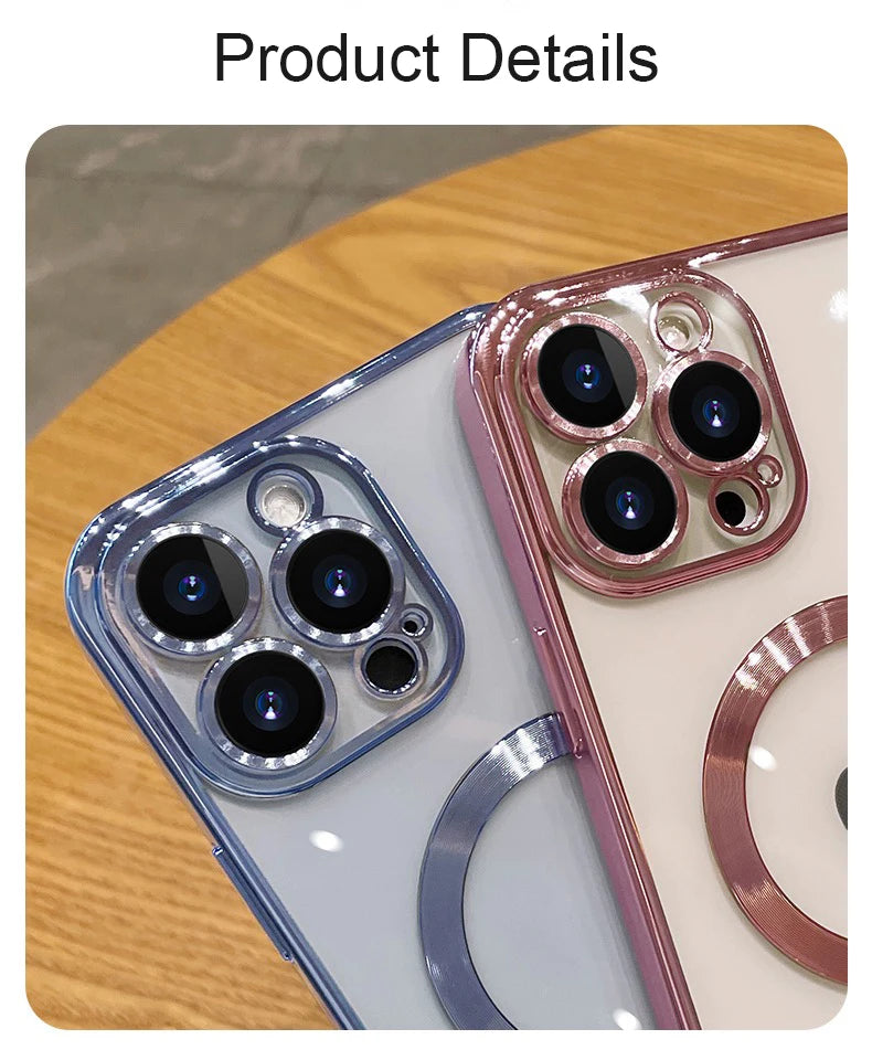 Luxury Plating For Magsafe Case For iPhone 16 15 14 13 12 11 Pro Max Wireless Charge Magnetic Cover With Camera Lens Protector