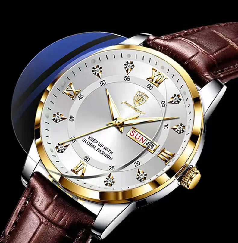 POEDAGAR Original High Quality Men Watch Waterproof Luminous Leather Sports Man Wristwatch Quartz Stylish Casual Watches For Men