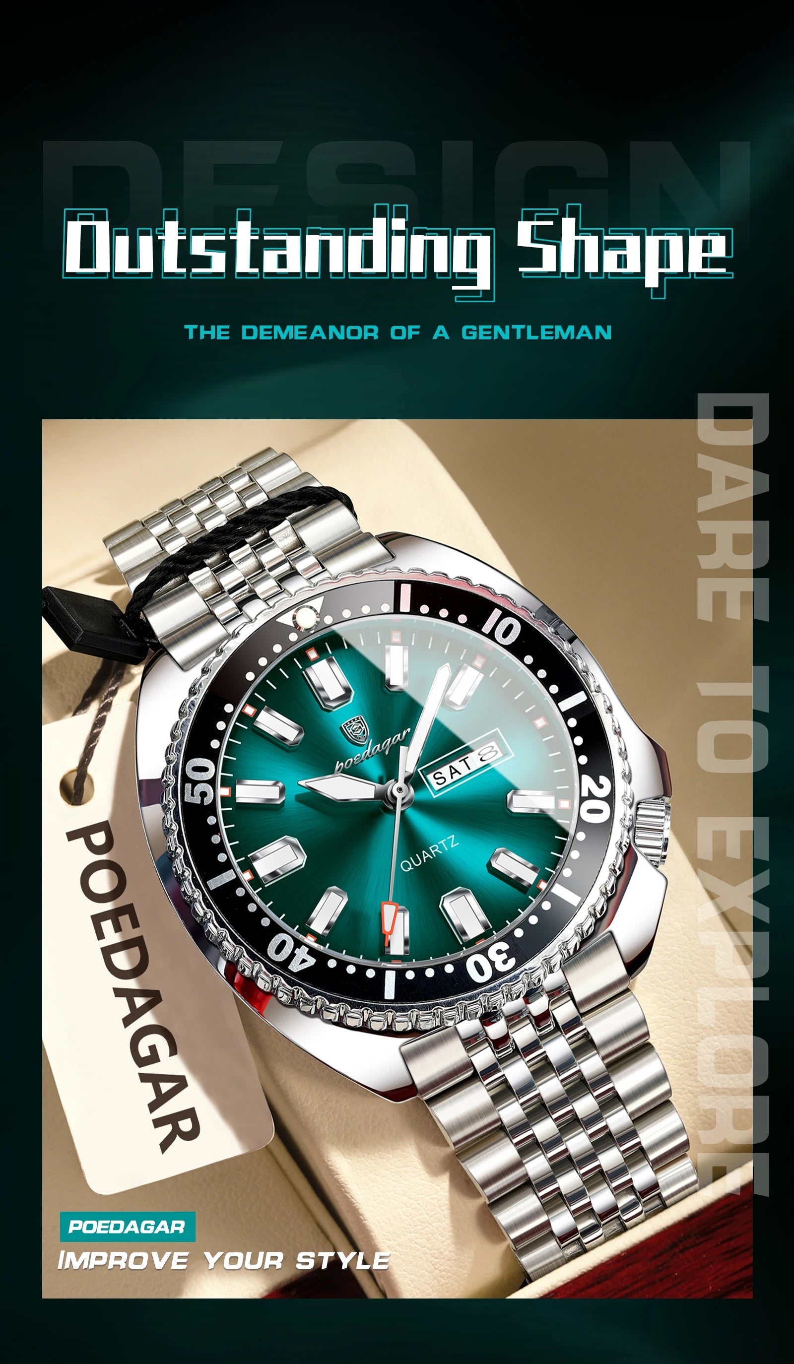 POEDAGAR Luxury Fashion Men's Watch Waterproof Luminous Quartz Male Watch Date Week Stainless Steel Casual Watches For Men Reloj