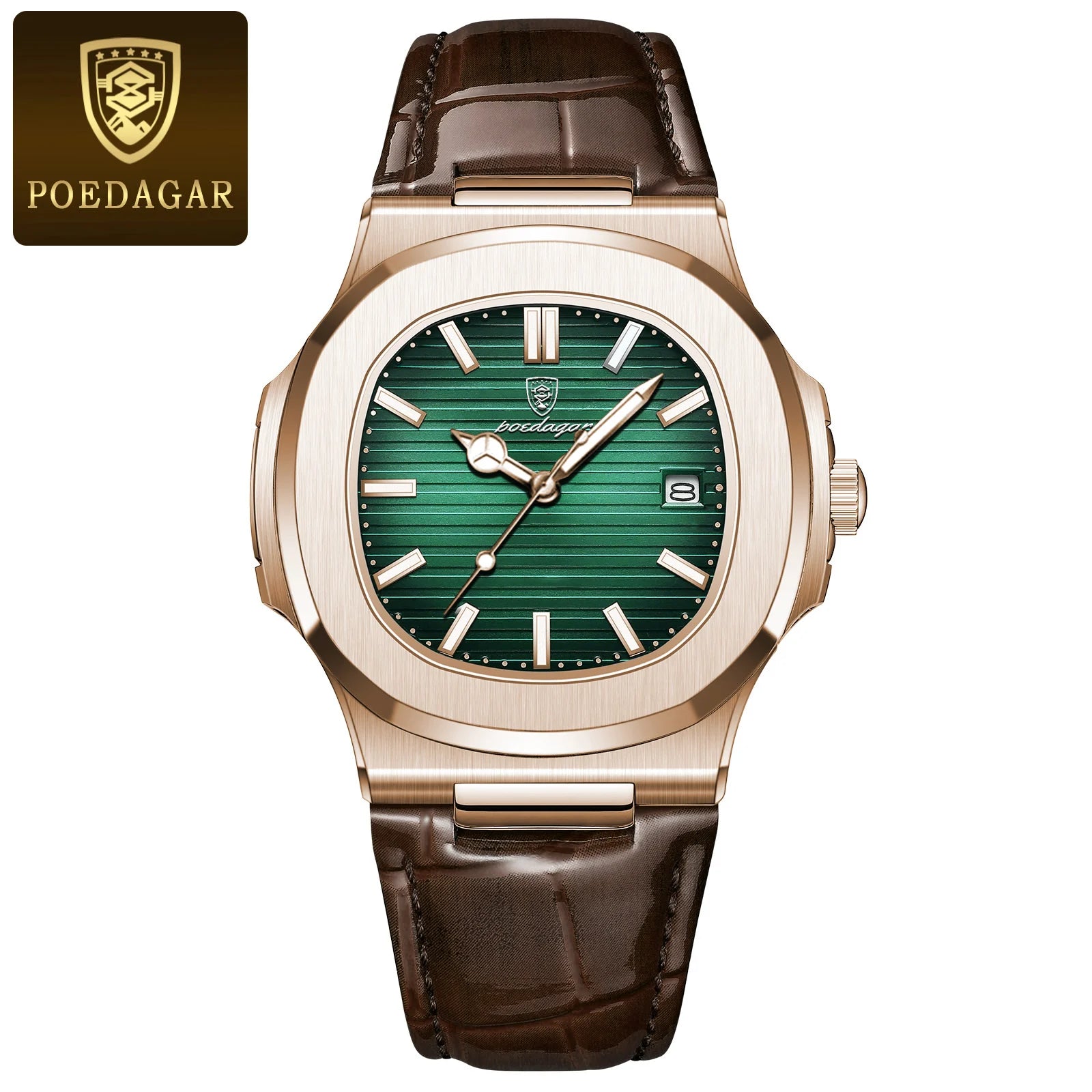 POEDAGAR Business Man Watch Date Waterproof Luminous Leather Classic Watches For Men High Quality Square Quartz Men's Wristwatch