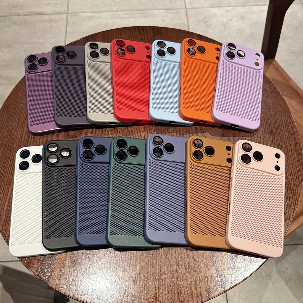 Original Cooling Grid Heat Dissipation Phone Case For iPhone 17Air 16 16E 15 14 13 12 11 17 Pro Max Mesh Breathable Hard Cover