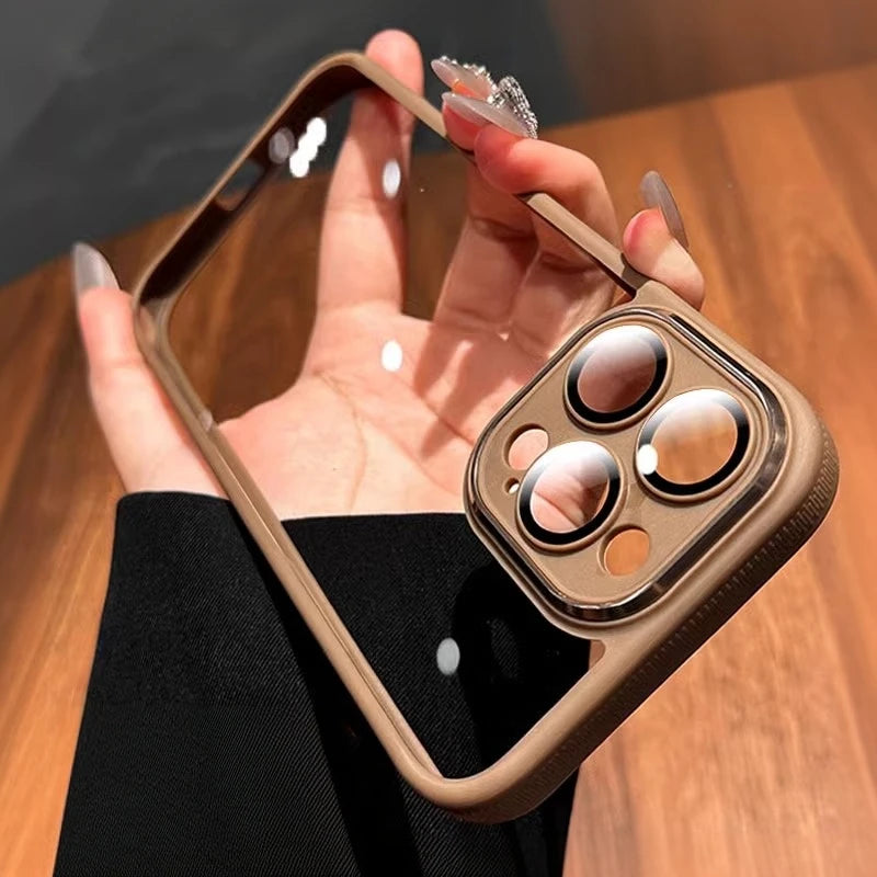 Original Gold Case For iPhone 16 Pro Max Glass Camera Protector Case for iPhone 15 13 12 14 Pro Max Transparent Shockproof Cover