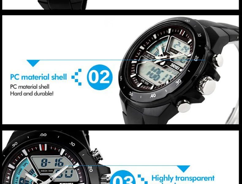 SKMEI 1016 Men Fashion Casual Alarm Clock Waterproof Military Chrono Dual Display Wristwatches Relogio Masculino Sport Watch