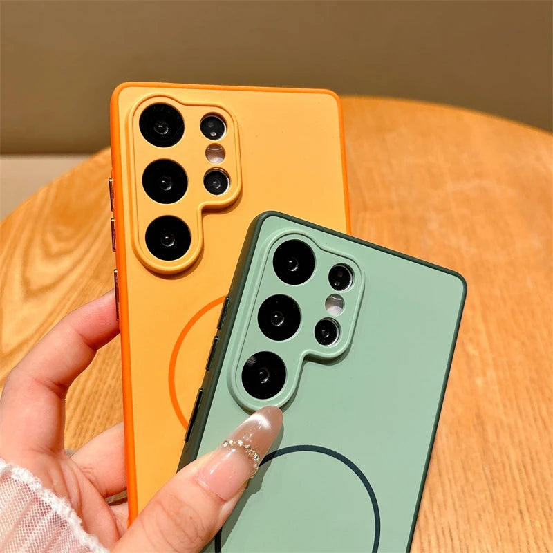 Luxury Matte Magnetic Wireless Charging Case For Samsung A56 A26 A17 S26 S25 S24 S23 FE Plus S22 Ultra For Magsafe Bumper Cover
