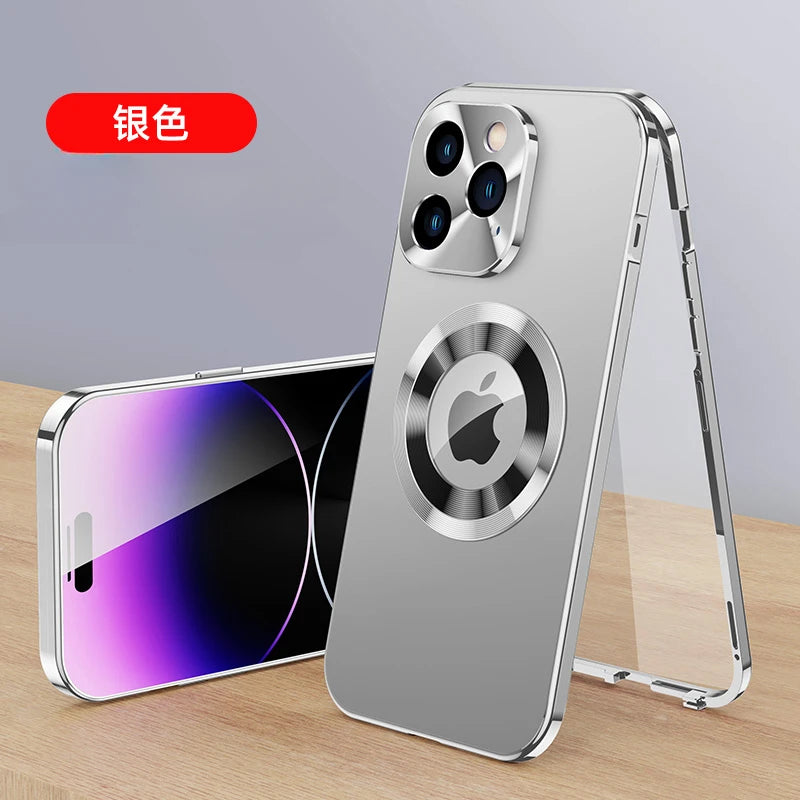 For iPhone 17 16 15 14 13 12Pro Max Full Aluminum Metal Magnetic Case Double-Sided Protection Shockproof Cover Screen Protector