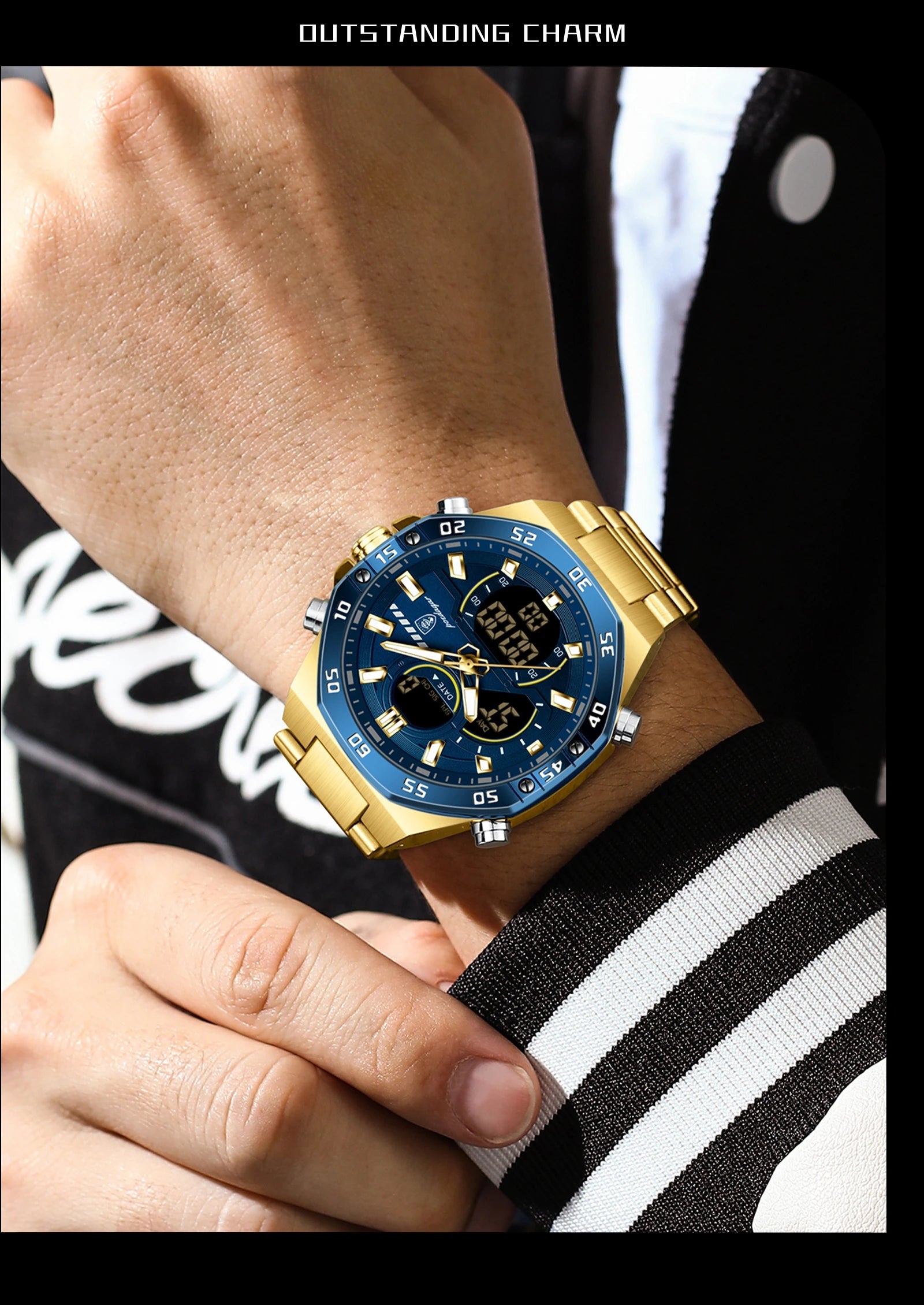 POEDAGAR Top Sport Men Clock LED Luminous Waterproof Week Date Man Watch Electronic Stainless Steel Fashion Quartz Men's Watches