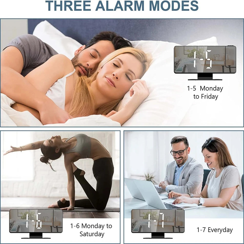 180° Rotation Projection Digital Alarm Clock Temperature Humidity Night Mode Snooze 12/24H USB Powered Projector Table LED Clock