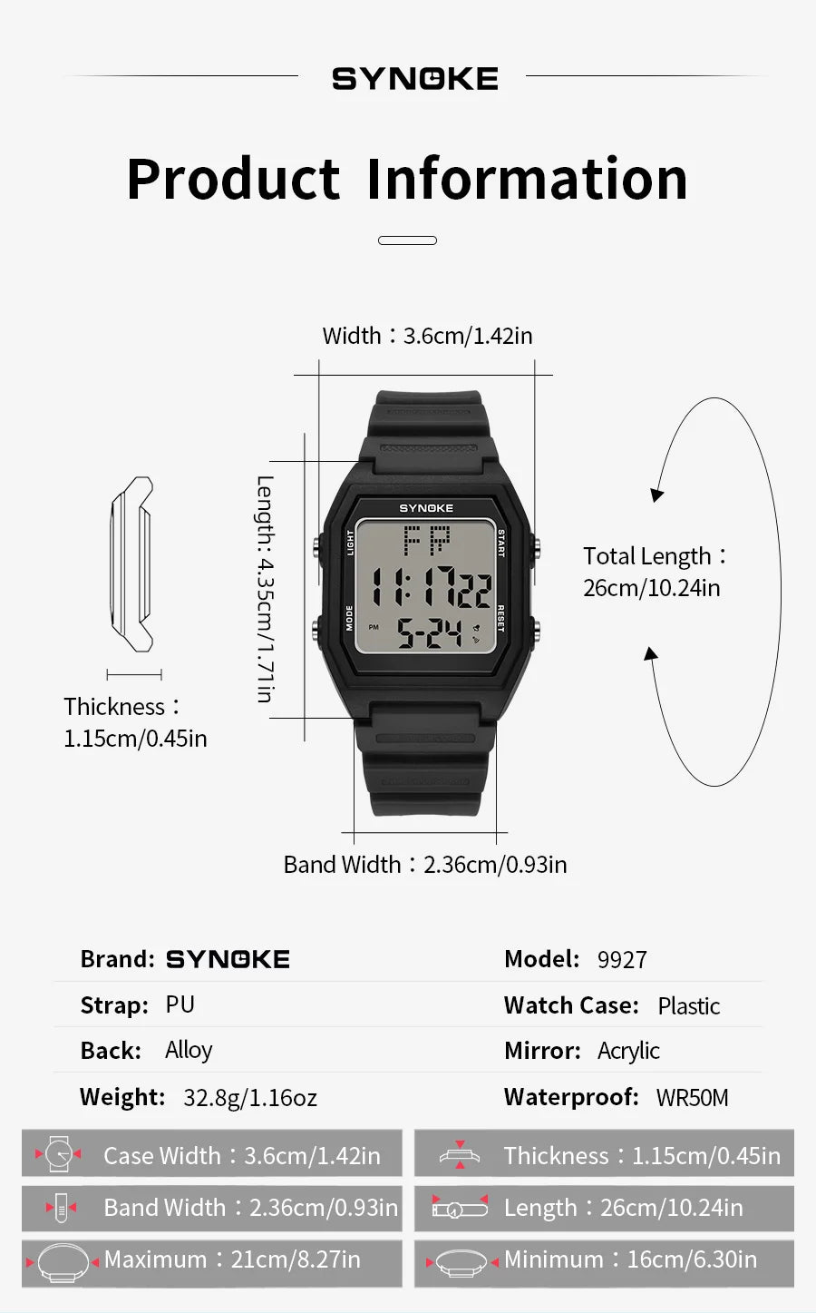 SYNOKE Digital Watches Men Military Sports Luminous Chronograph Waterproof Male Electronic Wrist Watches Square Watch