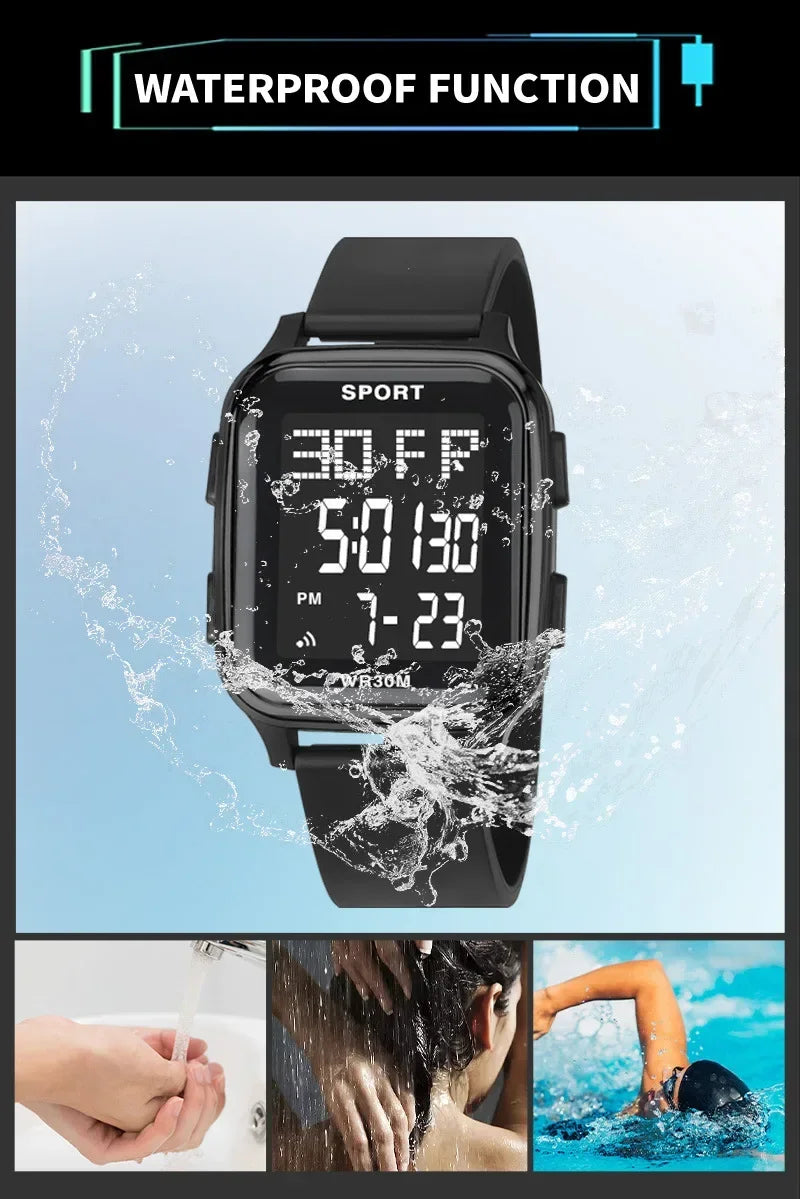YIKAZE Sports Watch for Men Waterproof Multifunction Electronic Watch Ultra-thin Men's LED Digital Wristwatch for Man Student