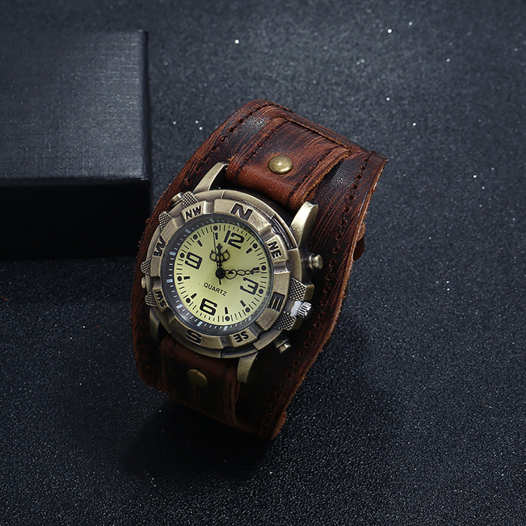 Vintage Men Wristwatch Fashion Pin Buckle Leather Strap Watches Punk Casual Quartz Wrist Watch Creative Gifts Reloj Hombre