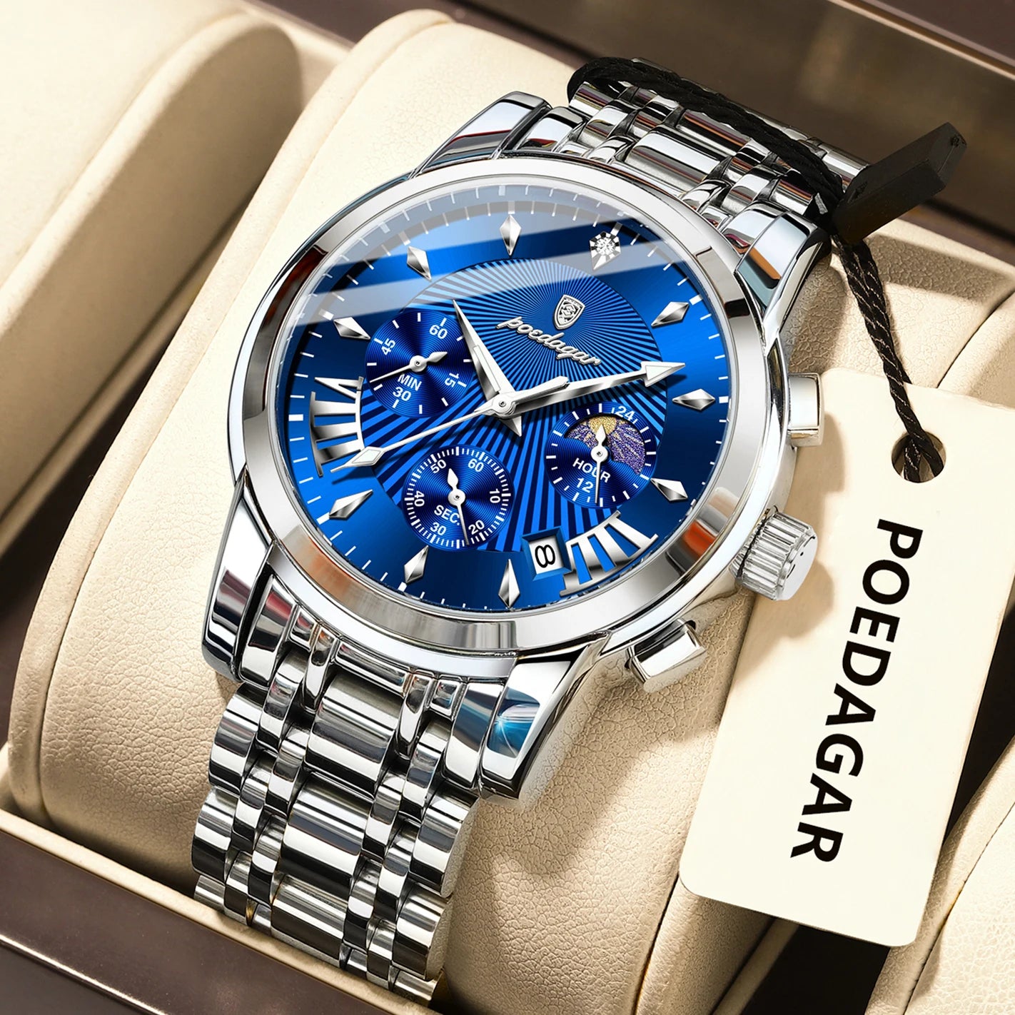 POEDAGAR Original Military Men Watches Waterproof Luminous Date Chronograph Man Watch Stainless Steel Men's Quartz Watches Reloj