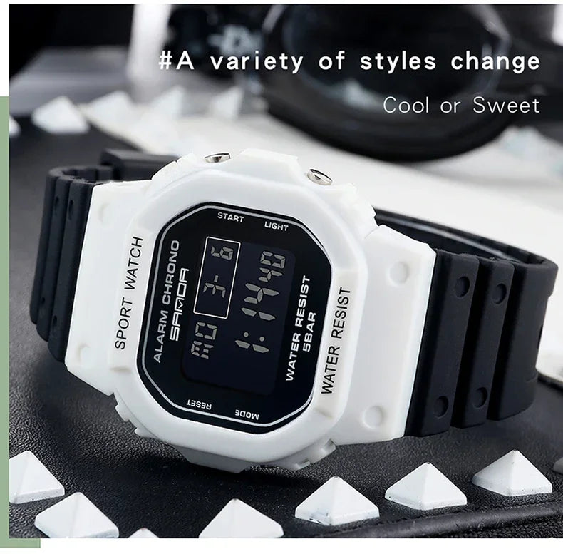 SANDA 293  Waterproof Watch Fashion Brand Ladies Watches For Women Sport Digital Wristwatches Female Clock LED Display 50m