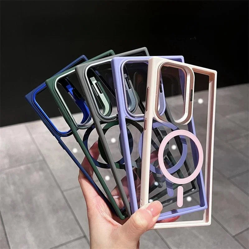 Camera Protector Holder Clear Phone Case For Samsung Galaxy S25 Ultra S24 S23 S22 S23 FE Plus Magsafe Magnetic Cover Capa Fundas