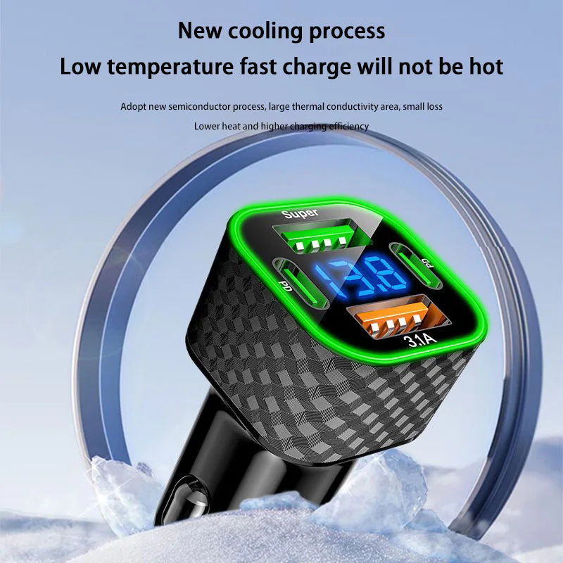 Lenovo carg SUPER FAST Car Charger 380W 4 in 1 USB Cigarette Lighter Adapter with QC3.0 All Cars Trucks SUV Universal Power Charging