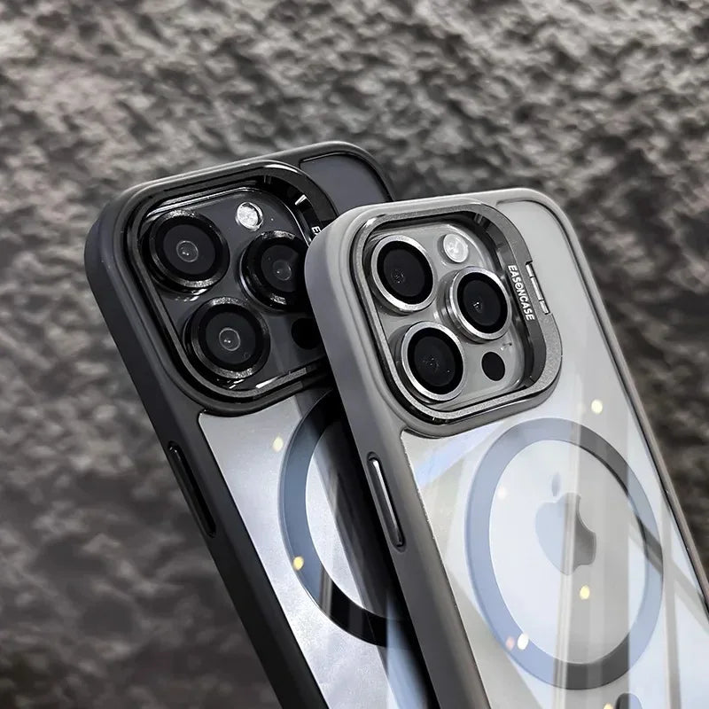 Luxury Magnetic Shockproof Phone Case For iPhone 17 15 16 14 13 12 11 Pro Max For Magsafe Funda Stand Glass Lens Protector Cover