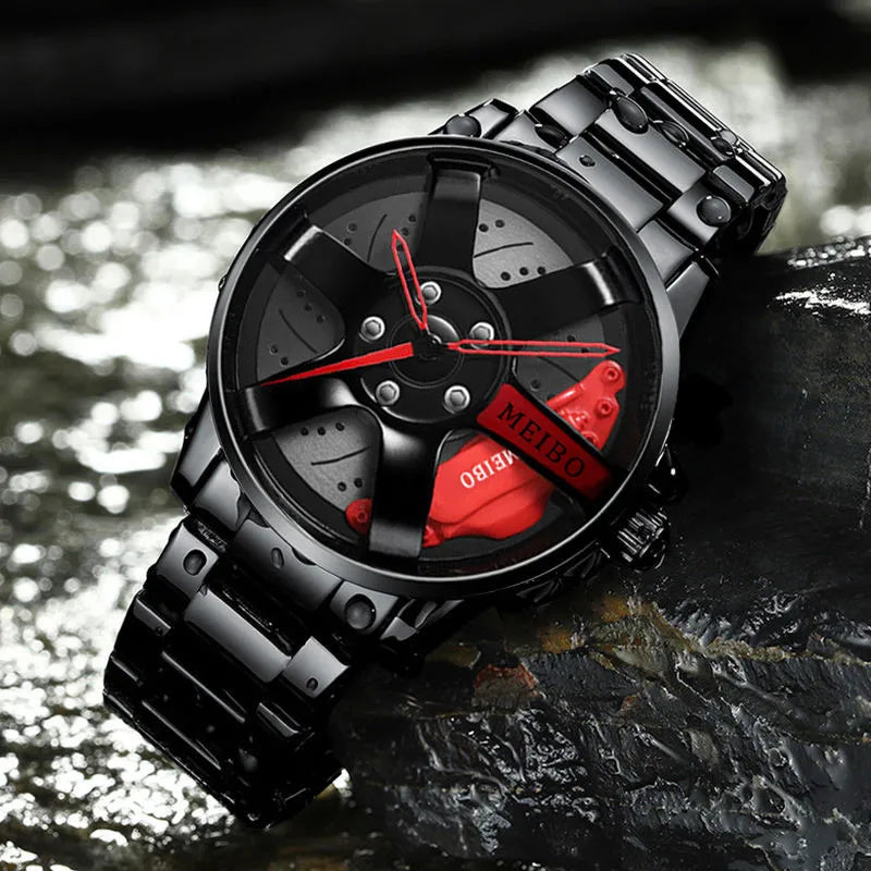 New Fashion Men Leather Watches Men Car Wheel Hub Stainless Steel Quartz Watch For Mens Military Sports Watch Relogio Masculino