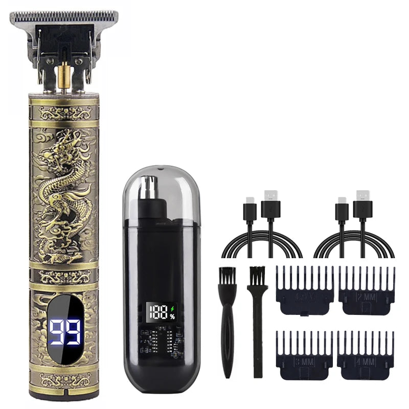 T9 Vintage Men's Electric Hair Clipper Beard Trimmer/Rechargeable Hair Cutting Machine With Nose Hair Trimmer Kit Boyfriend Gift. Barber us