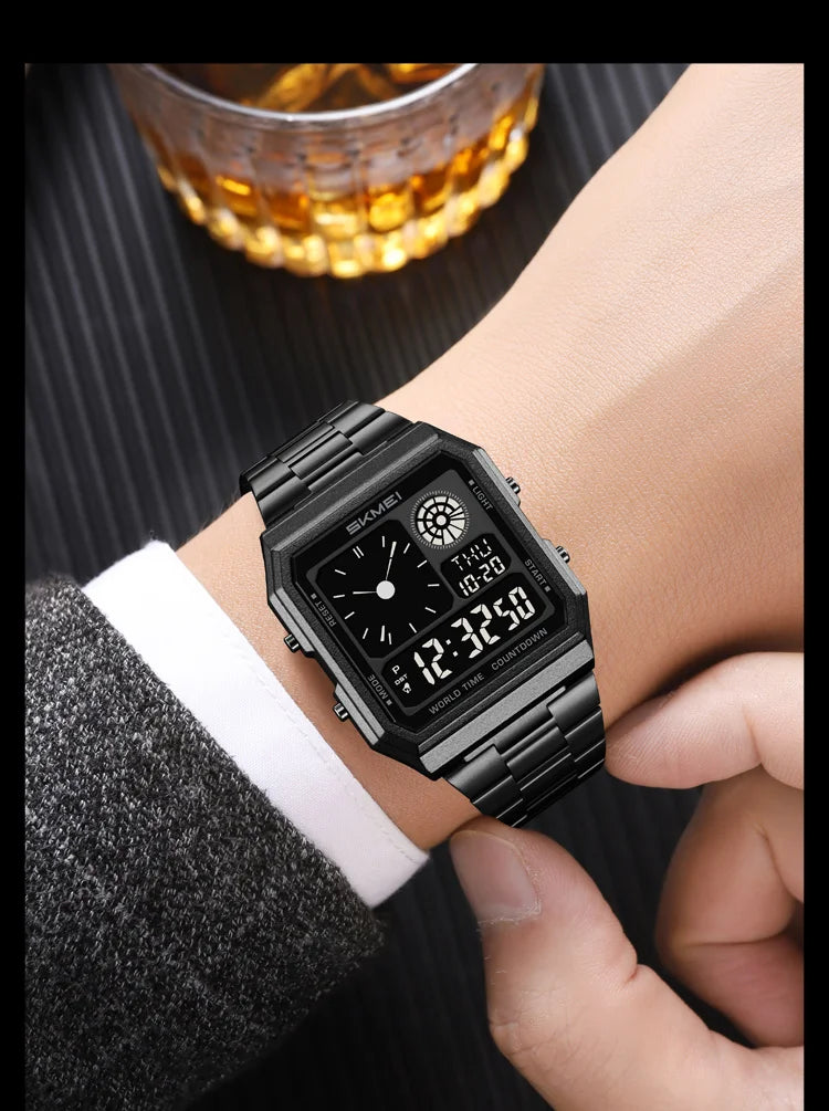 Skmei Electronics Sports Watches for Mens Classical Analog Digital Display Multiple Time Zone LED Waterproof Male 5 Alarm Clock