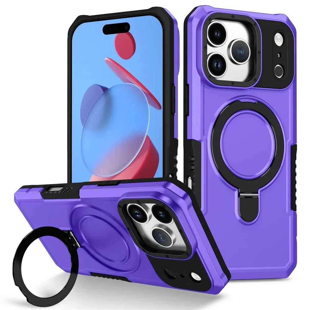 Luxury Anti-slip Frame Armor Magnetic Stand Phone Case For iPhone 17 Pro Max Plus Double Layer Protection Shockproof Back Cover