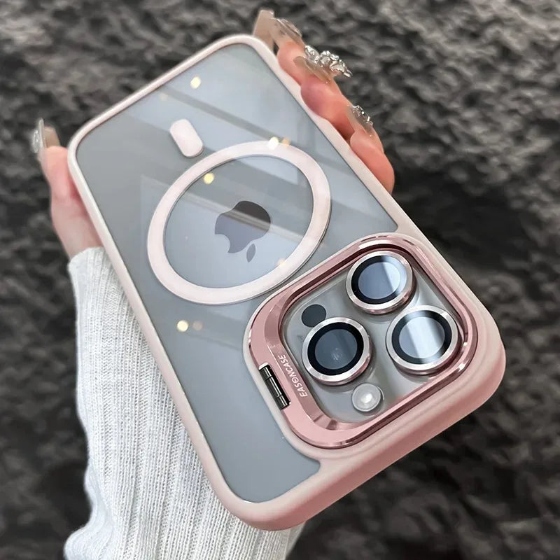 Luxury Magnetic Shockproof Phone Case For iPhone 17 15 16 14 13 12 11 Pro Max For Magsafe Funda Stand Glass Lens Protector Cover