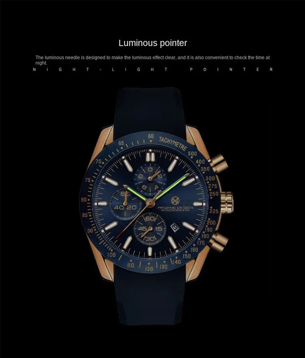 Pagane Design 2026 New Men's Quartz Chronograph Luxury Sapphire Stainless Steel Waterproof 3Bar Night Light C3 Casual Watch