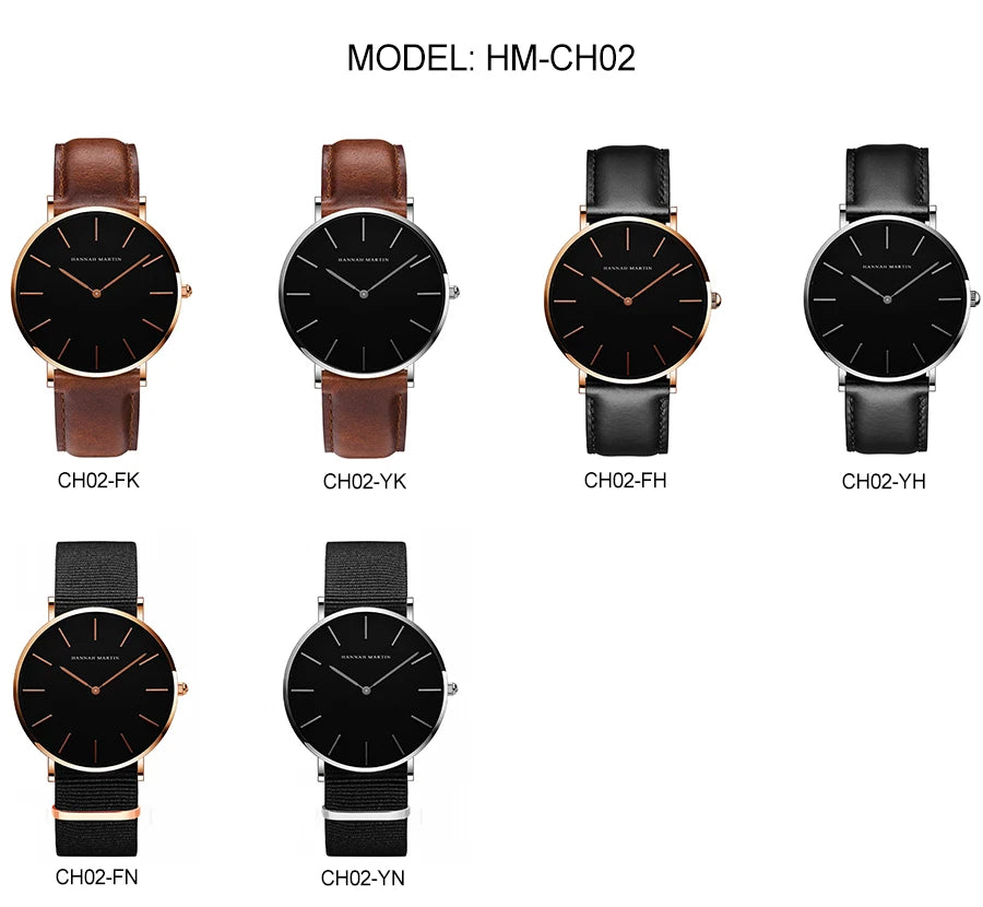 HANNAH MARTIN Brand Japan Quartz Movement Men's Waterproof Wrist Watches Fashion Luxury Ultra Thin Leather Creative Male Watches