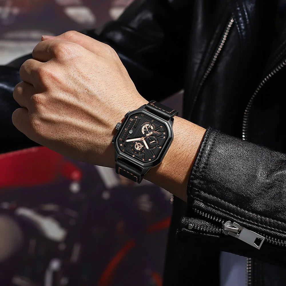 POEDAGAR New Luxury Casual Men's Quartz Watch Chronograph Date Waterproof Luminous Leather Man Watches Military Sports Men Watch