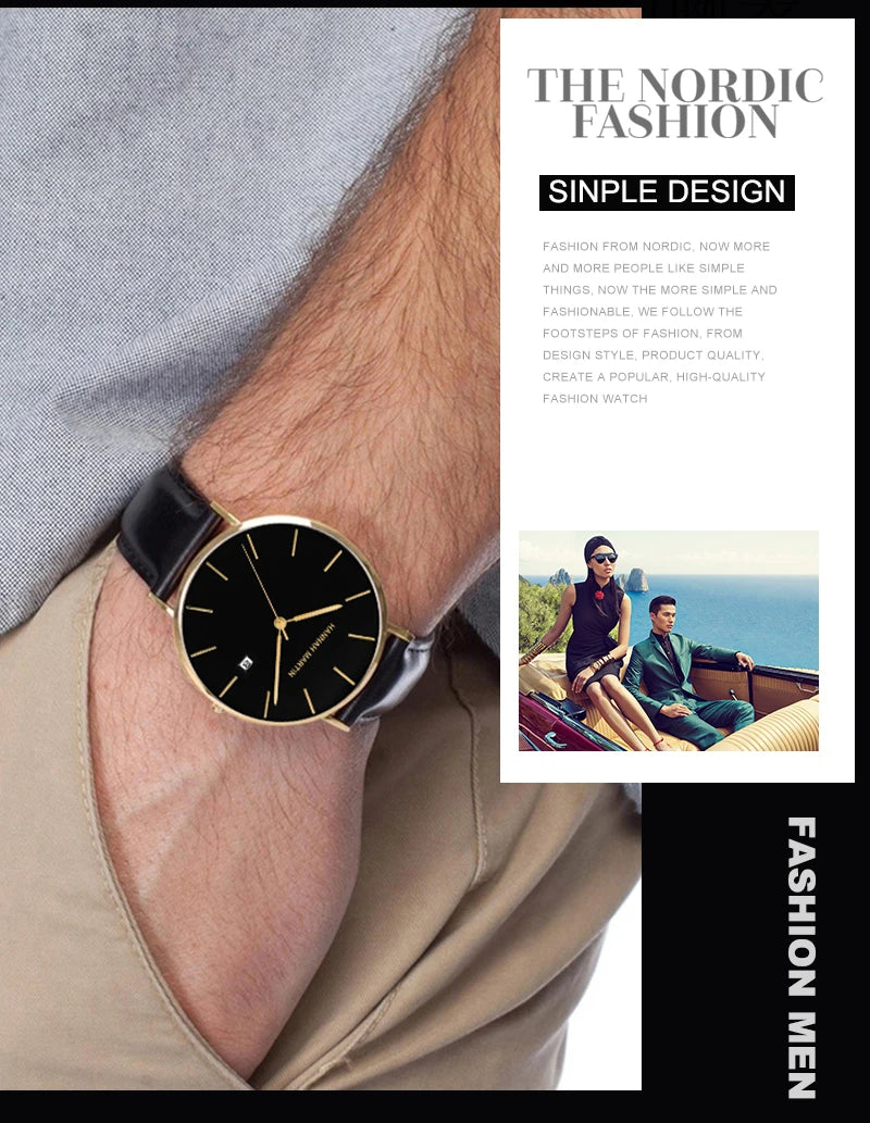 Men Dropshipping Wristwatch Hannah Martin Japan Movement 40mm Blue Minimalist Casual Leather Top Brand 3Bar Luxury Watch for Men