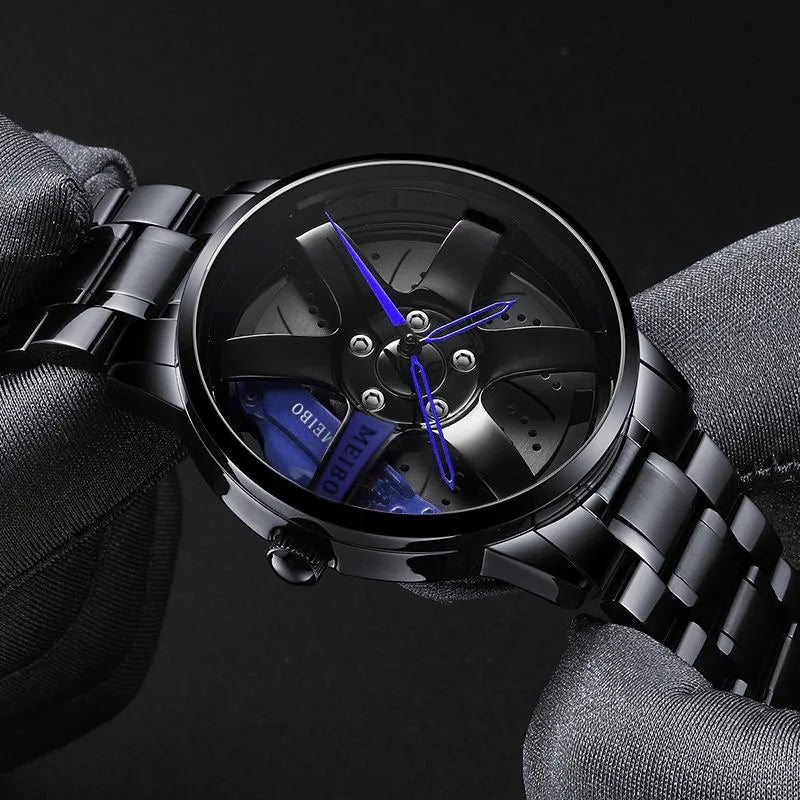 New Fashion Men Leather Watches Men Car Wheel Hub Stainless Steel Quartz Watch For Mens Military Sports Watch Relogio Masculino