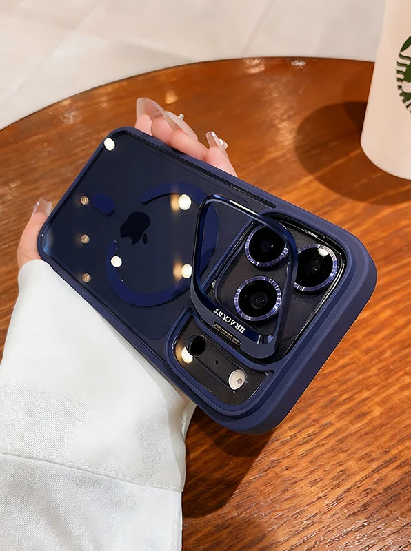Luxury Matte Translucent Armor Shockproof For Magsafe Bracket Case For iPhone 17 16 15 14 13 12 Pro Max 17 Wireless Charge Cover