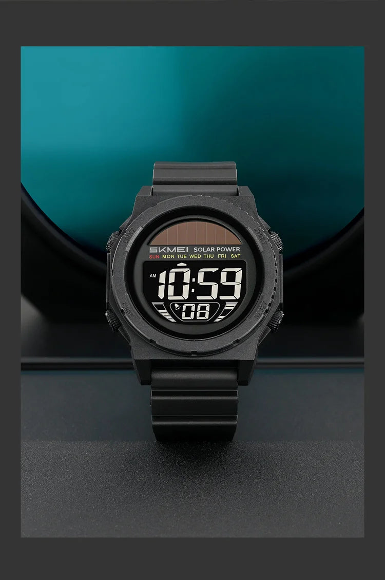 SKMEI Solar Energy Digital Sports Electronic Watches For Men Fashion Casual 5Bar Waterproof Chrono Wristwatch Clock Reloj Hombre