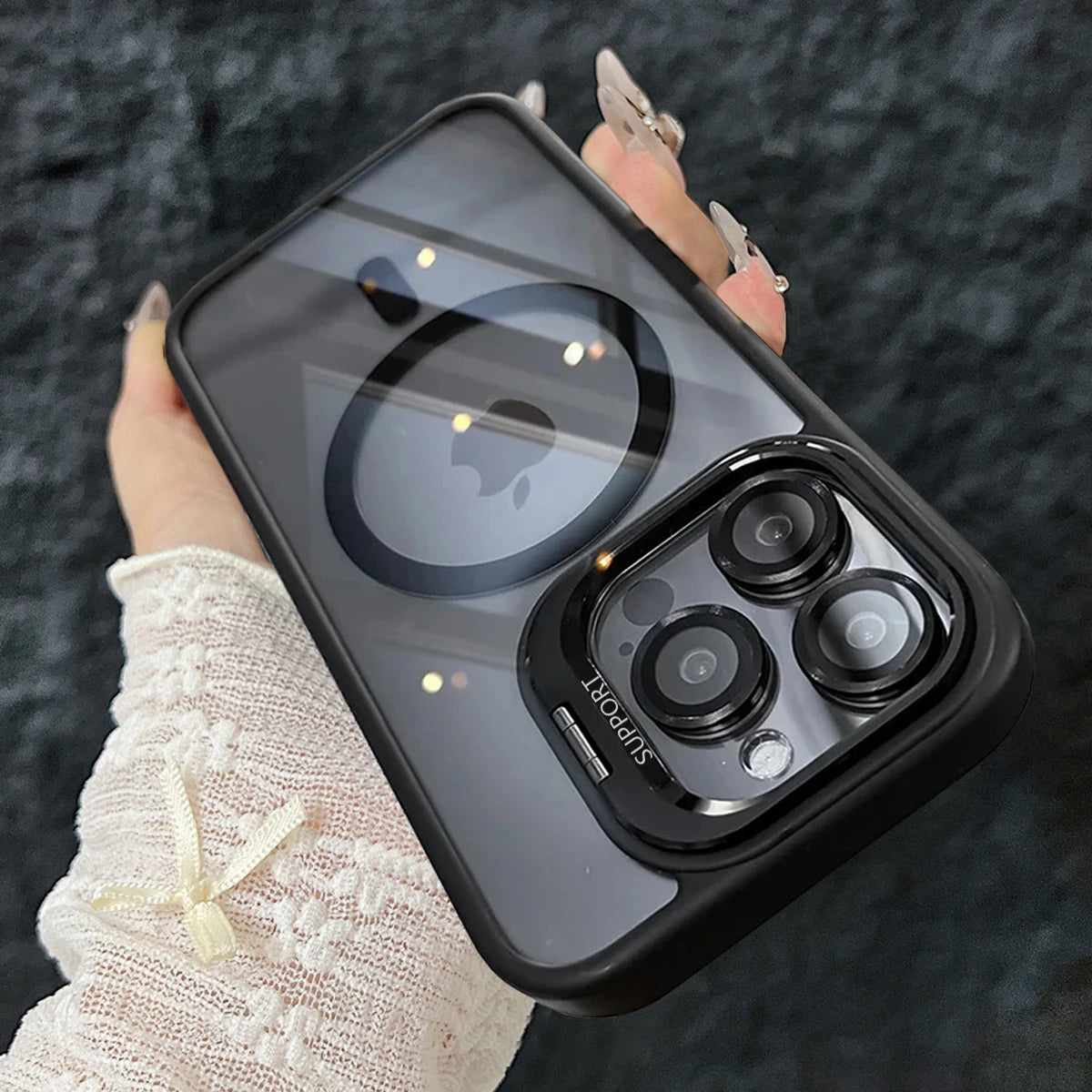 Luxury Magnetic Shockproof Phone Case For iPhone 17 15 16 14 13 12 11 Pro Max For Magsafe Funda Stand Glass Lens Protector Cover