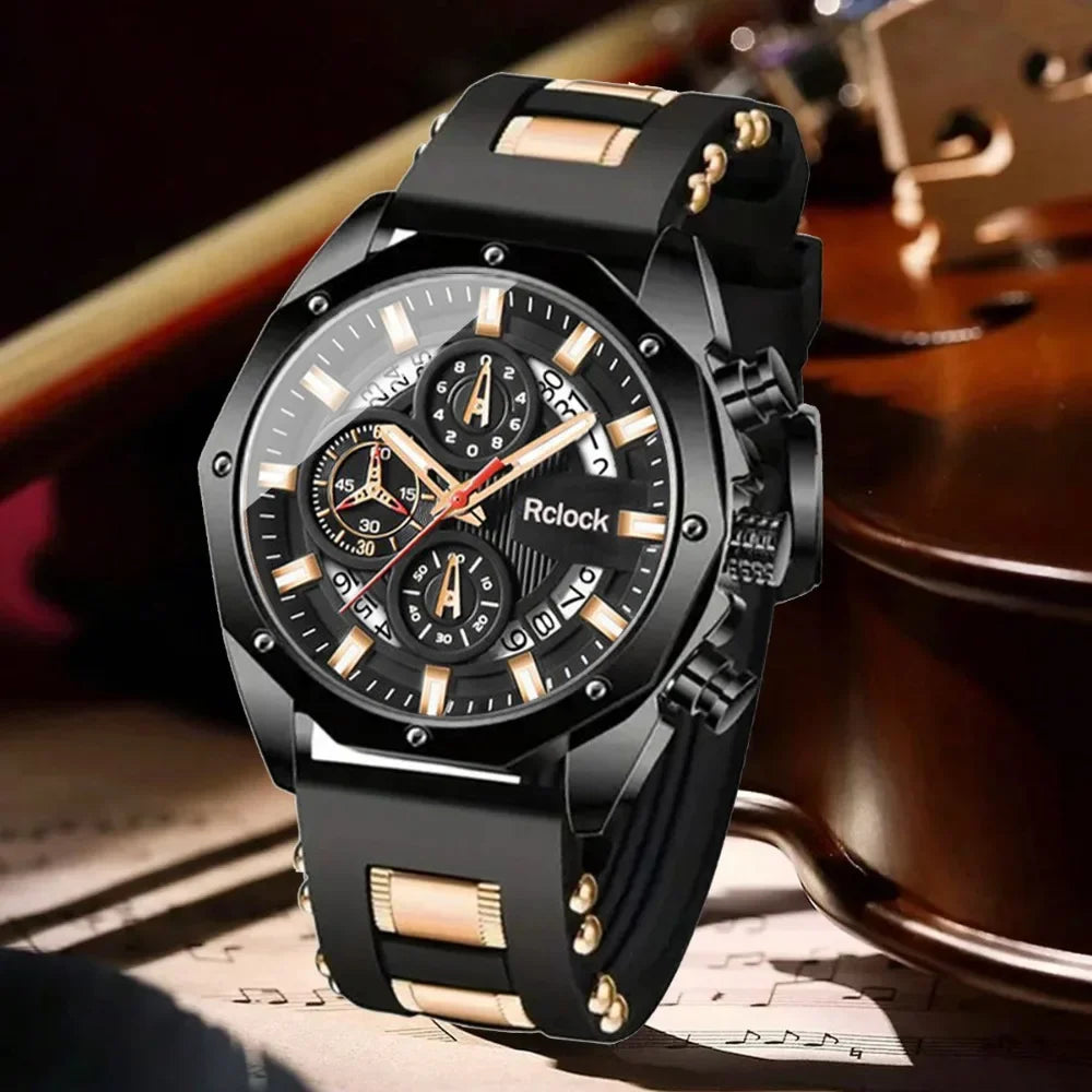 [Fashion Men's Quartz Watch ] 2pcs Casual Sports Men Watch Silicone Strap, Calendar Display, Ideal Men's Valentine's Day,