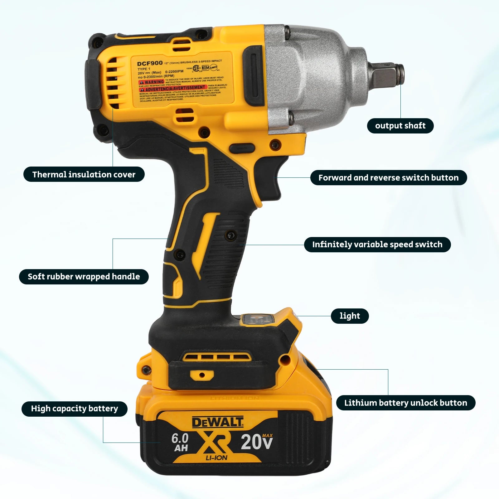 DEWALT US Brushless 1/2 Inch Impact Wrench High Torque Cordless Power Tool for Auto Repair/Construction Compatible with DeWalt 20V Battery