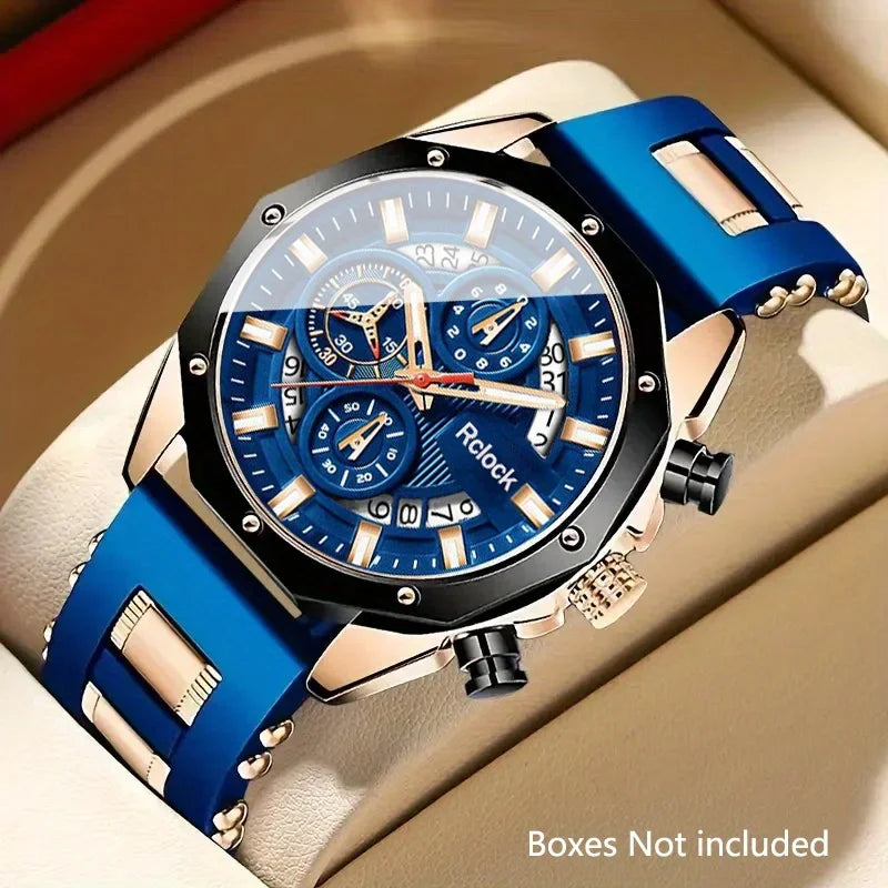 [Fashion Men's Quartz Watch ] 2pcs Casual Sports Men Watch Silicone Strap, Calendar Display, Ideal Men's Valentine's Day,