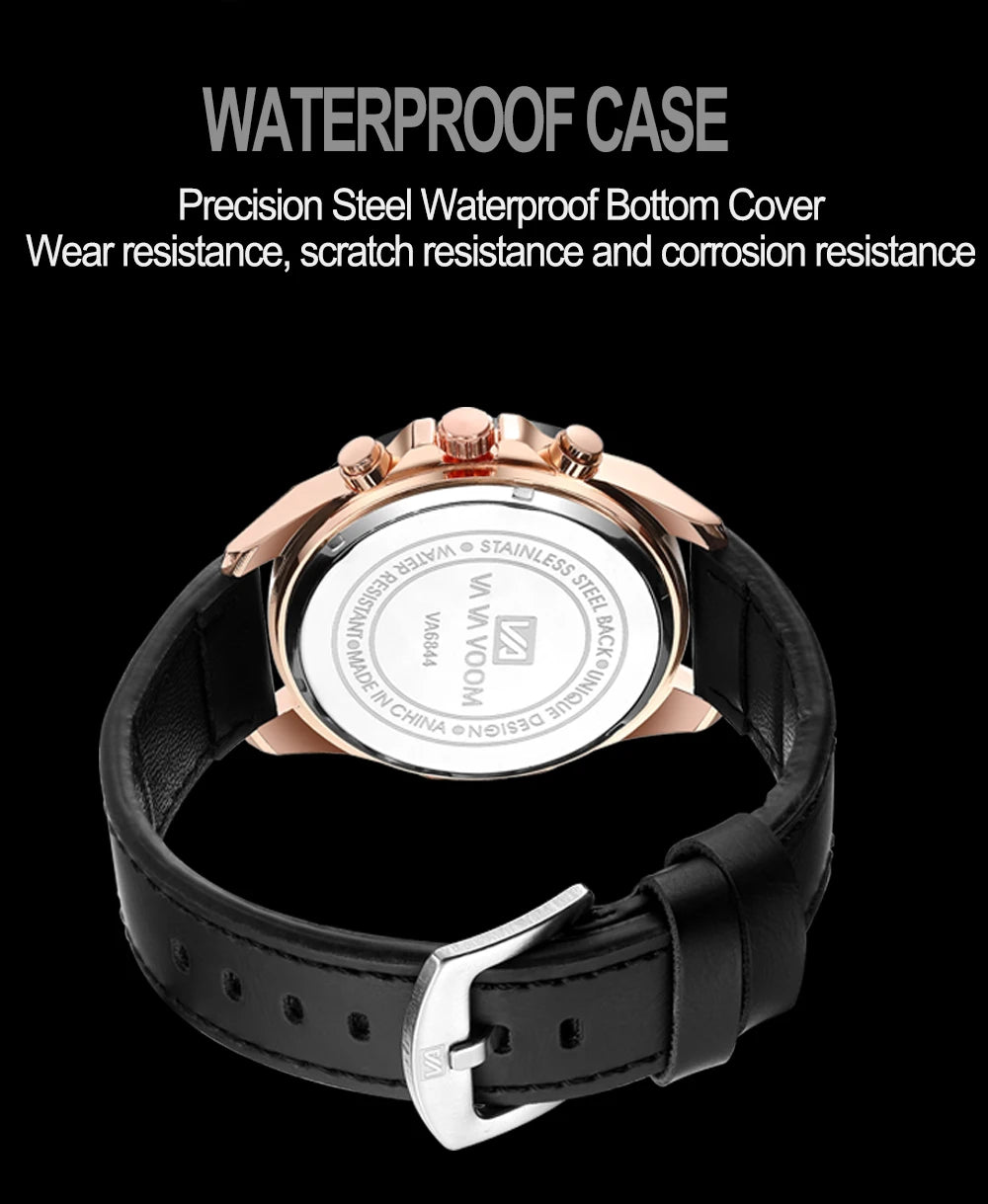 Man Sports Watches Fashion Racing Series 46mm Black Leather Clock VA VA VOOM Quartz Movement 3Bar Waterproof Wrist Watch for Men