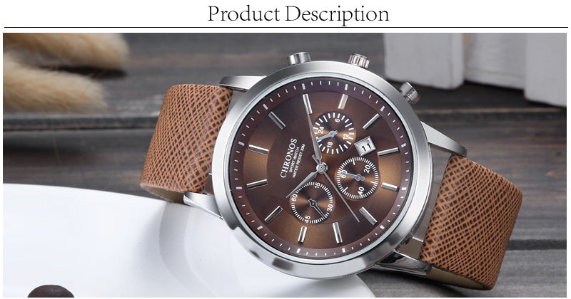 CHRONOS Mens Watches Male Sport Business Quartz Wristwatch  Dress Leather Clock Causal Military Timepiece Relogio Masculino