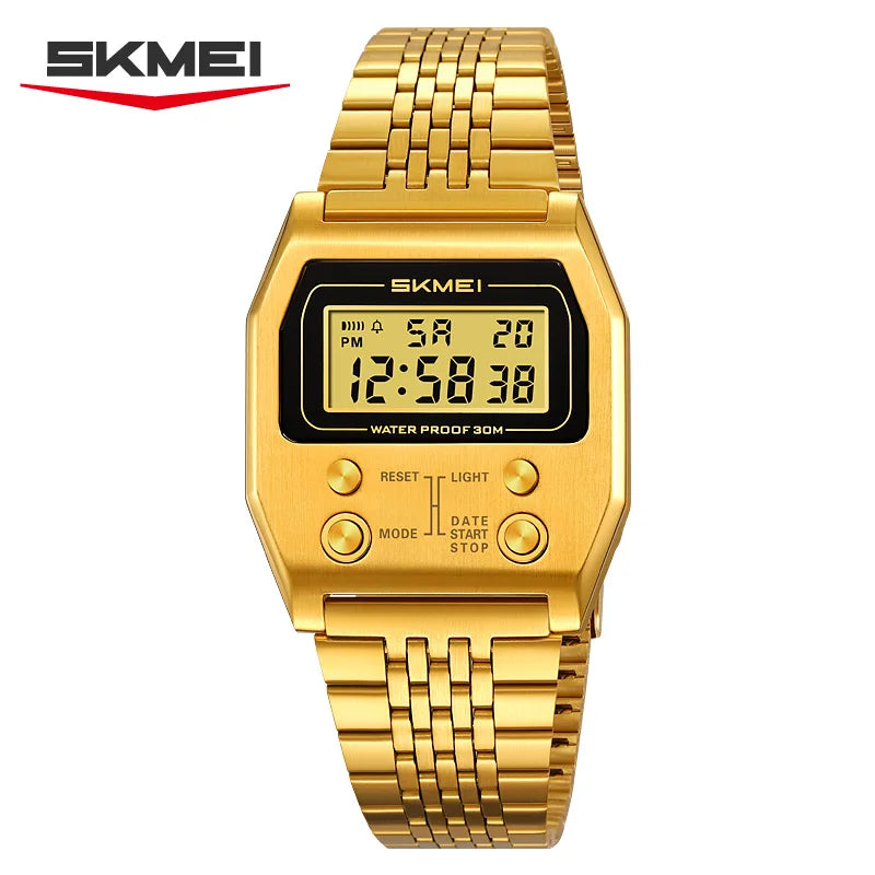 SKMEI 2460 Fashion Brand Men's Electronic Watch Multifunction Luminous Calendar Waterproof Steel Strap Sport Men Digital Watches