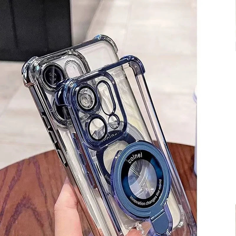 For OPPO Reno 14 13 12 11 Reno14 Reno13 F Pro 13F 14F 12F Case Magnetic Bracket Holder Plating Soft Transparent Shockproof Cover