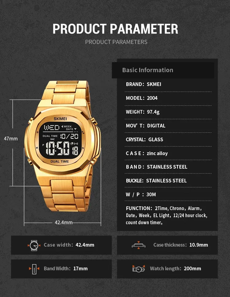 SKMEI 2004 Alarm Date Clock  relojes para hombre Glow Stop Watch Multifunction Mens Waterproof Electronic Sport Watch Wristwatch