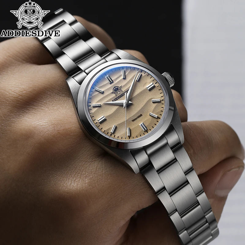ADDIESDIVE Hot Sale Quartz Watch Simple 10Bar Steel Dive Wristwatch Bubble Mirror Pot Cover Glass Sports 36mm Men Watches AD2030
