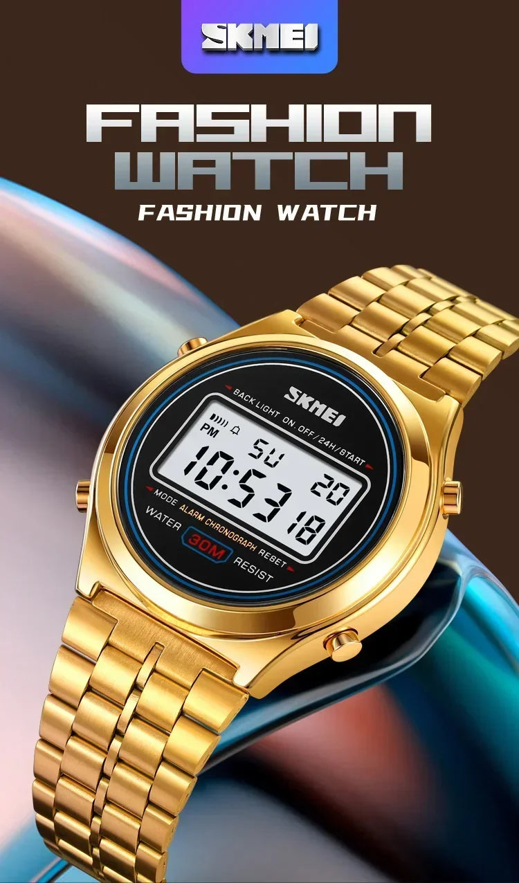 SKMEI 2146  Stainless Steel Men Waterproof Date Alarm Wriswatch reloj hombre Back Light Display Stopwatch Digital Sport Watches