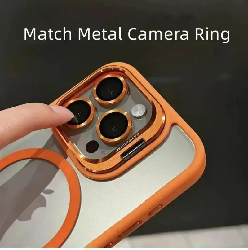 For Magsafe Stand Glass Lens Protector Case For iPhone17 16 15 14 13 11 12 Pro Max 16 Plus Luxury Magnetic Shockproof Back Cover
