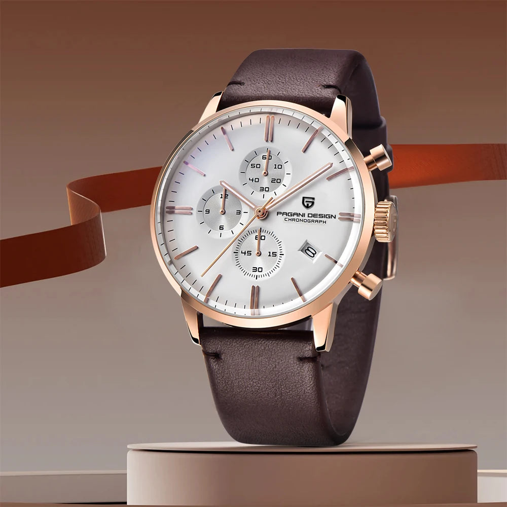 PAGANI DESIGN Men's Fashion Casual Brand Watch Waterproof 30m Luxury Leather Sports Quartz Chronograph VK67 Relogio Masculino