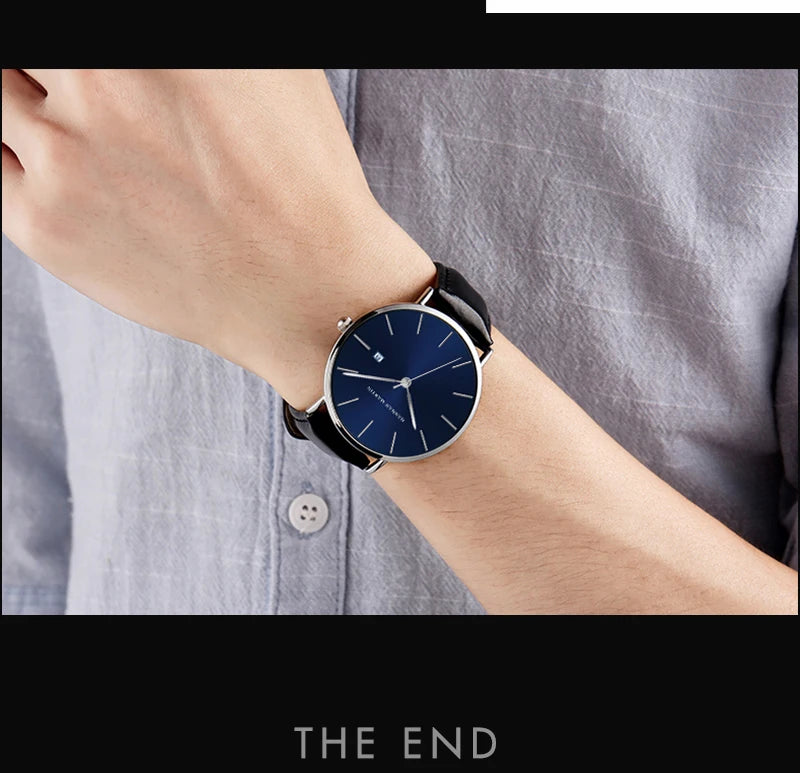 Men Dropshipping Wristwatch Hannah Martin Japan Movement 40mm Blue Minimalist Casual Leather Top Brand 3Bar Luxury Watch for Men