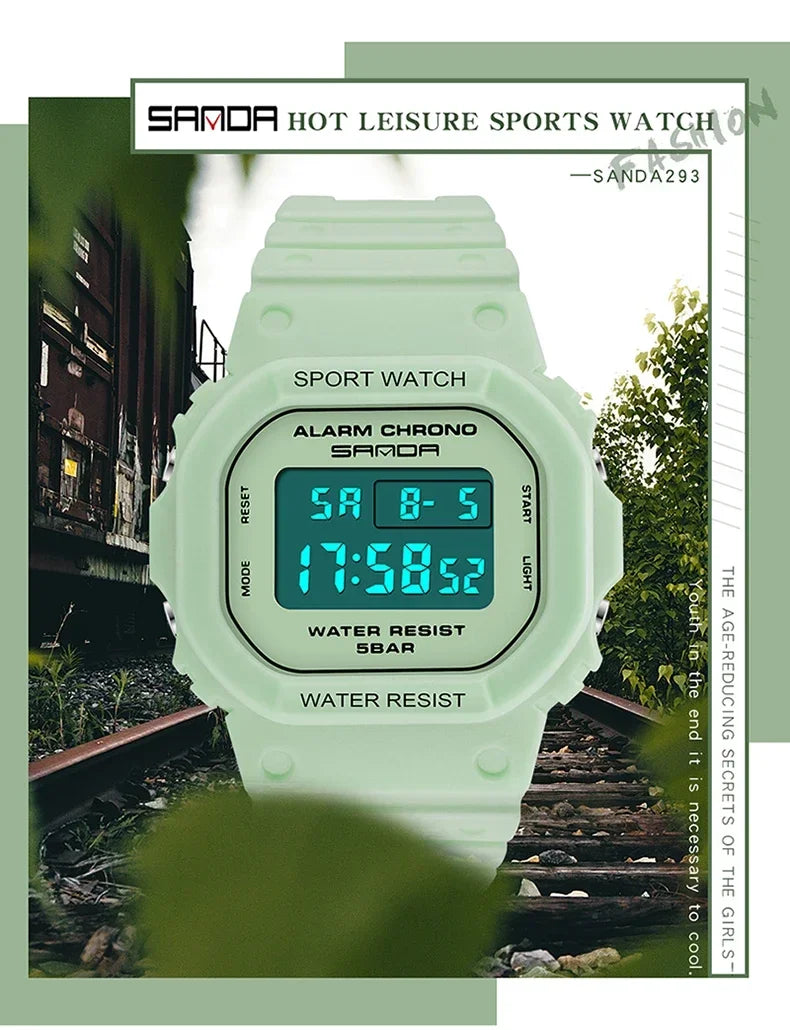 SANDA 293  Waterproof Watch Fashion Brand Ladies Watches For Women Sport Digital Wristwatches Female Clock LED Display 50m