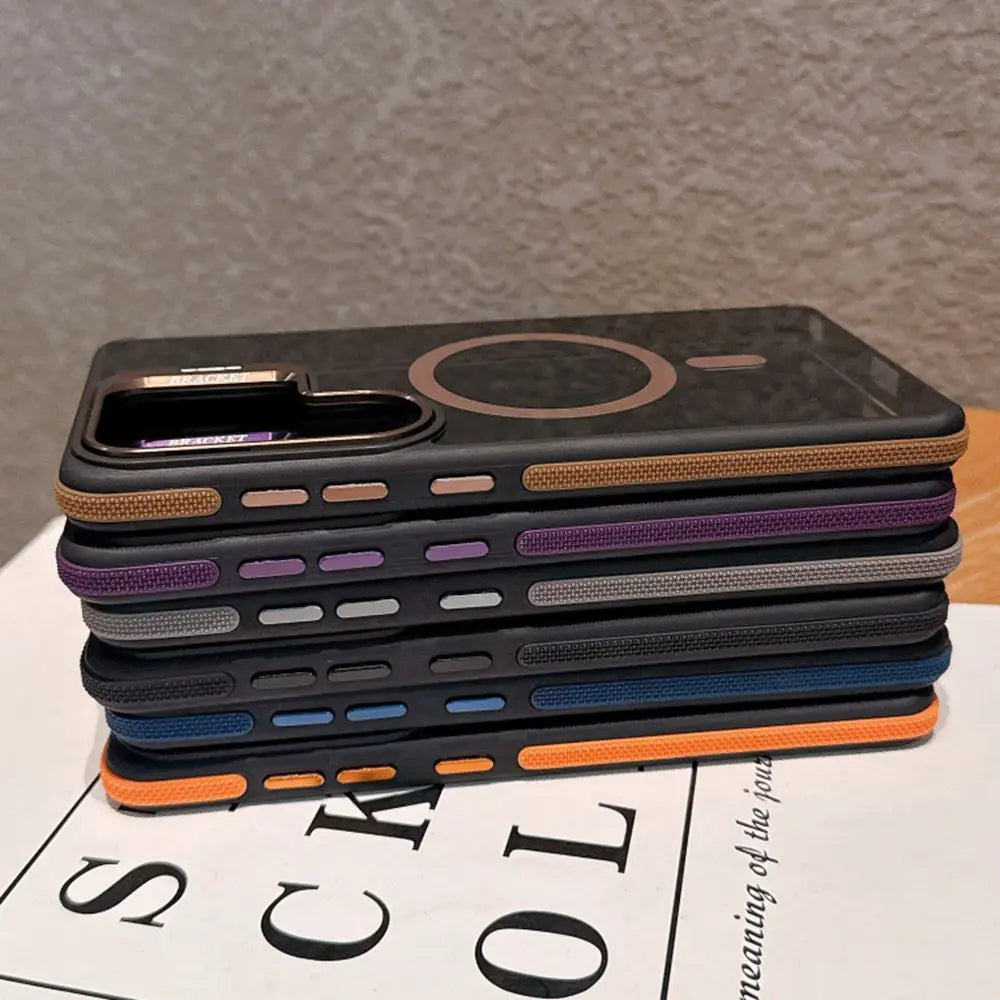 Flip Metal Lens Holder Case for Samsung Galaxy S26 Ultra S25 S22 S24 S23 Ultra FE S26 Edge Plus Magnetic Wireless Charging Cover