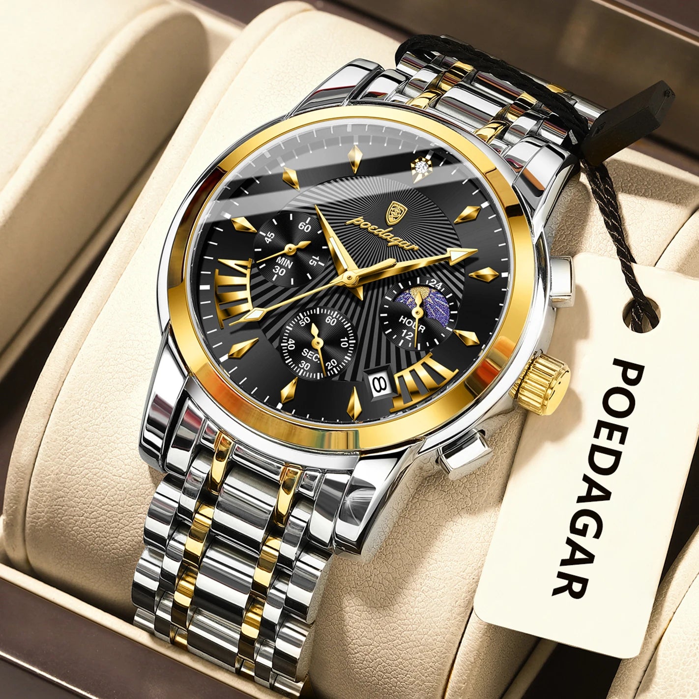 POEDAGAR Original Military Men Watches Waterproof Luminous Date Chronograph Man Watch Stainless Steel Men's Quartz Watches Reloj