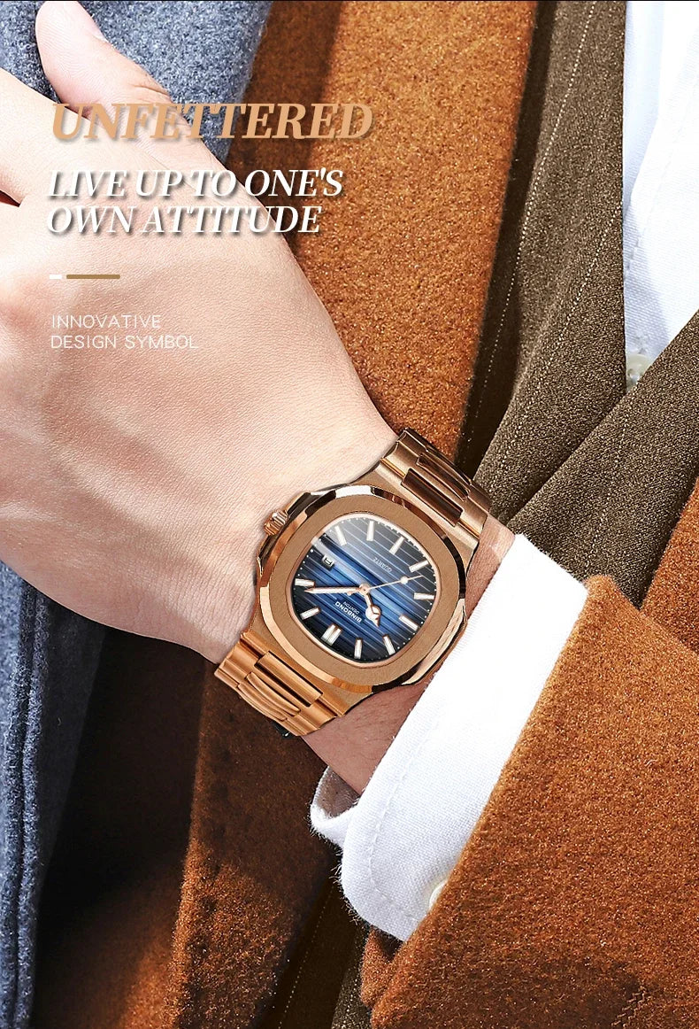 New Casual Business Fashion Quartz Wristwatches Rose Gold Clock Men Luxury Watch Automatic Watches Mens Black Relogio Masculino